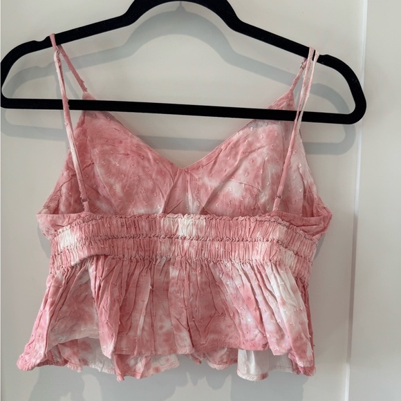 Cotton Candy Pink Smocked Peplum Camisole crop top baby pink size L y2k - Picture 5 of 6